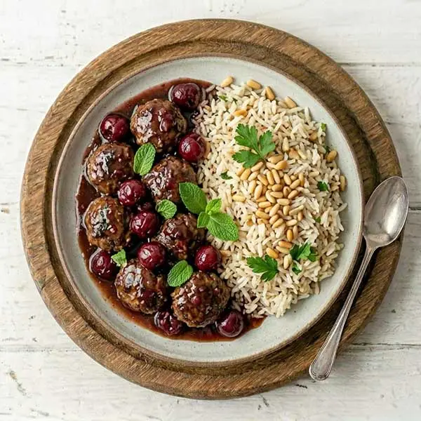 Syrian Beef Cherry Kebab With Toasted Pine Nut Rice